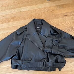 Zara Black Faux Leather Jacket SZ Small NWT